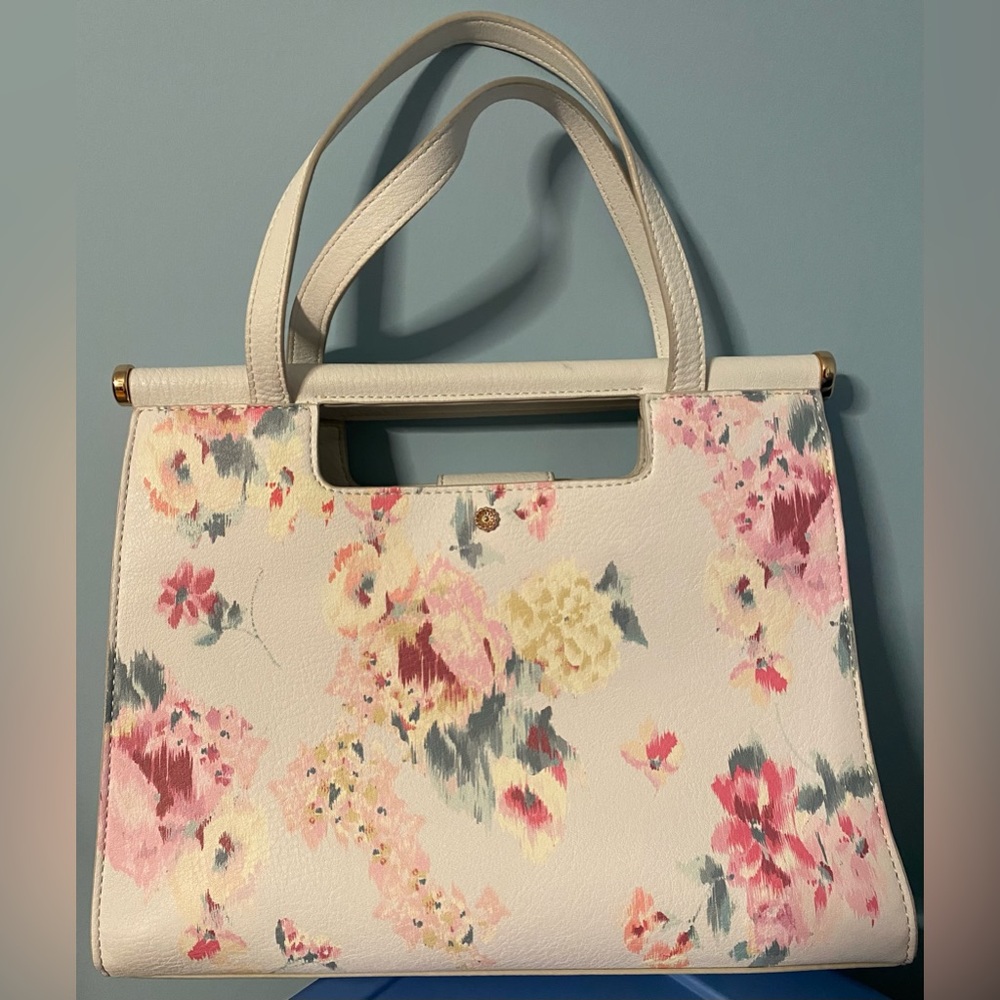 LC Lauren Conrad Bar 5 Compartment Floral Tote Bag Ikat Pink & White